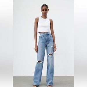 ZARA RIPPED WIDE LEG JEANS - 27 (US4)